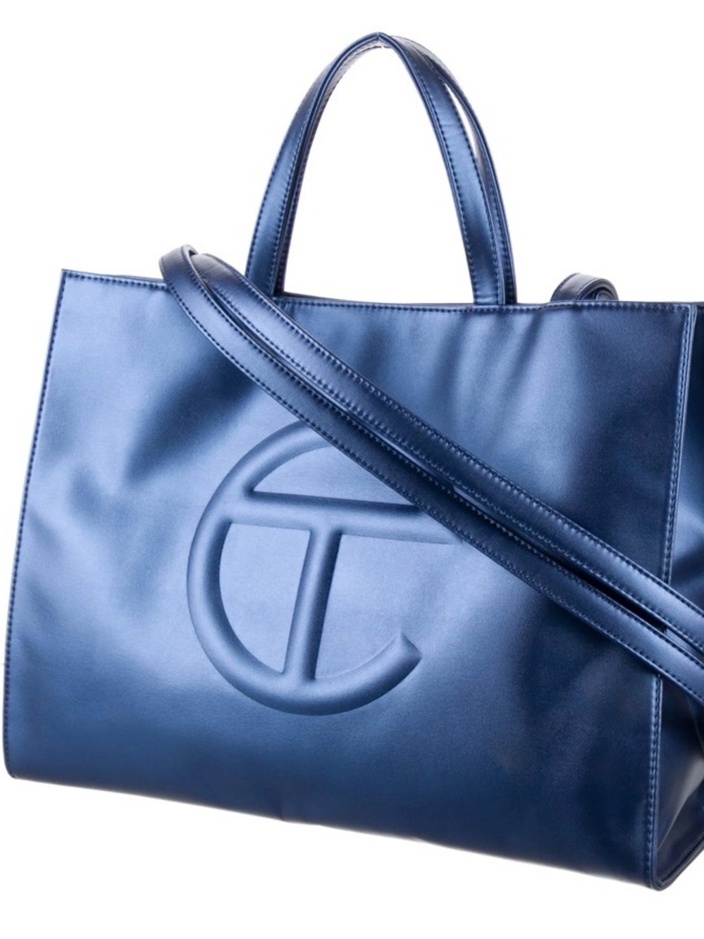 Telfar Metallic Blue Logo Medium Shopper